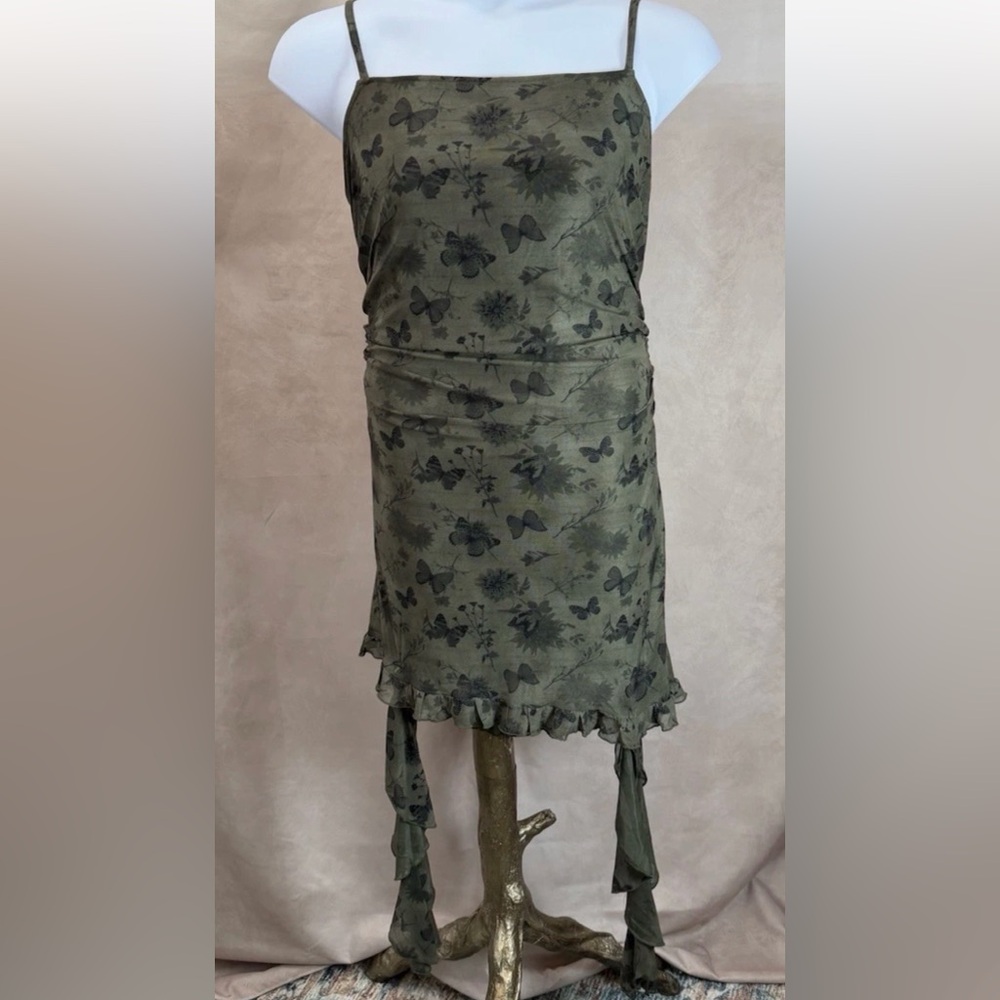 NWT Thorn & Fable Asymmetric Olive Green Butterfly & Flower Dress Plus Size 3X